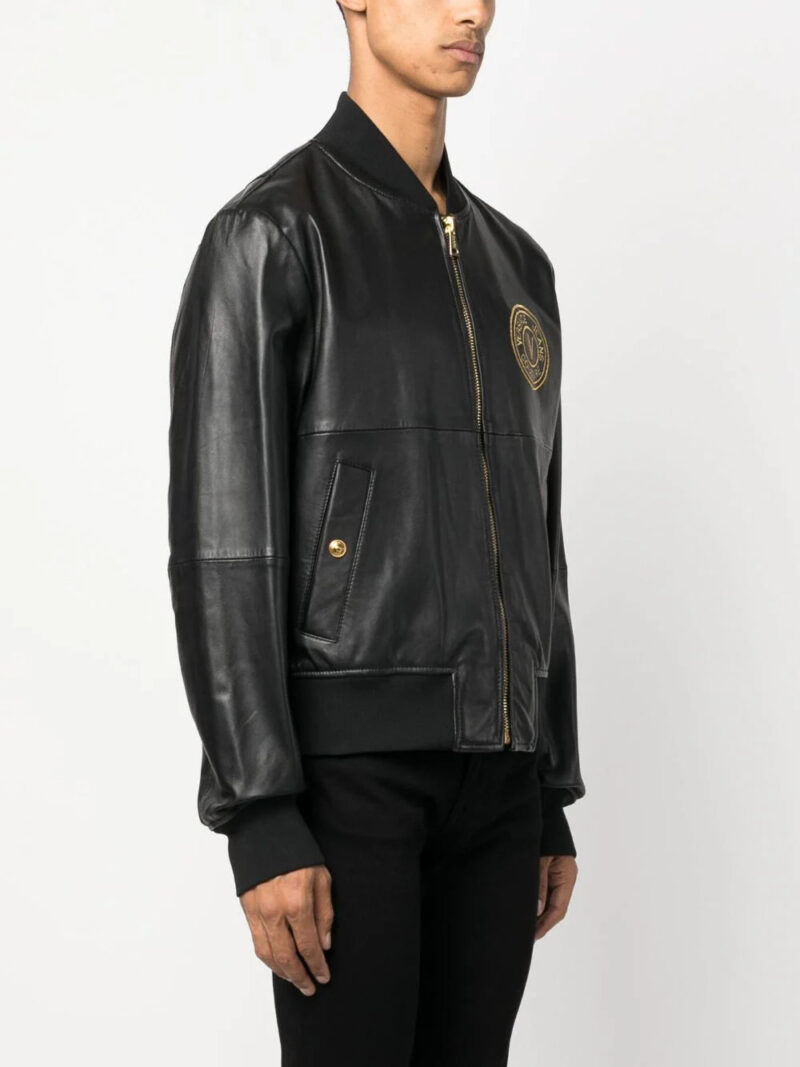 Versace Jeans Couture  logo-embroidered leather jacket