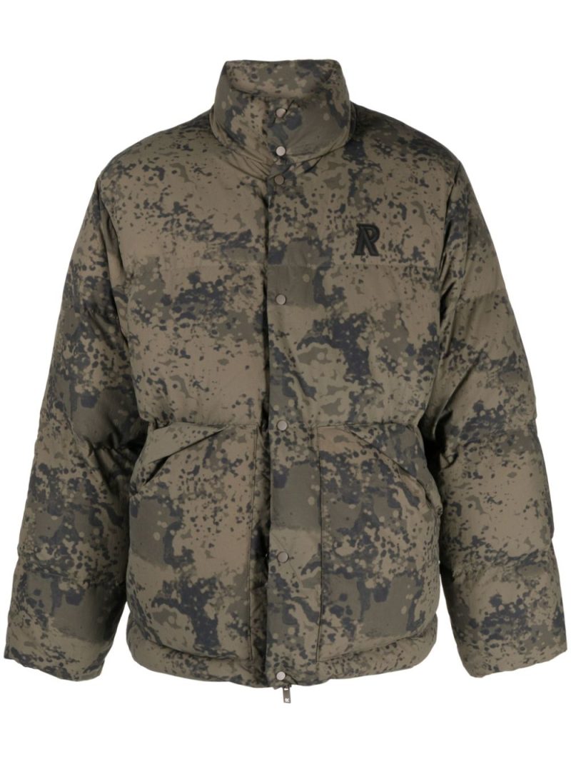 Represent  logo-embroidered camouflage puffer jacket