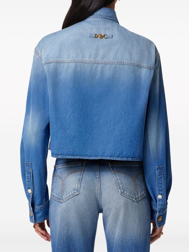 Versace logo-embroidered cropped denim shirt
