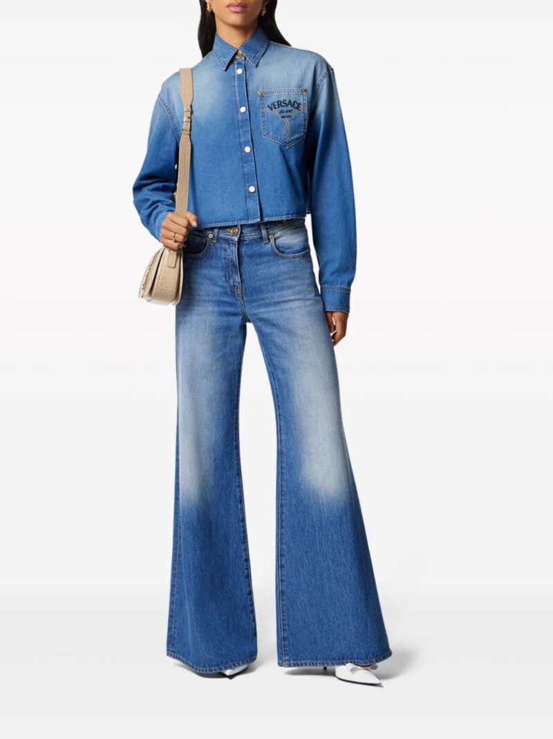 Versace logo-embroidered cropped denim shirt