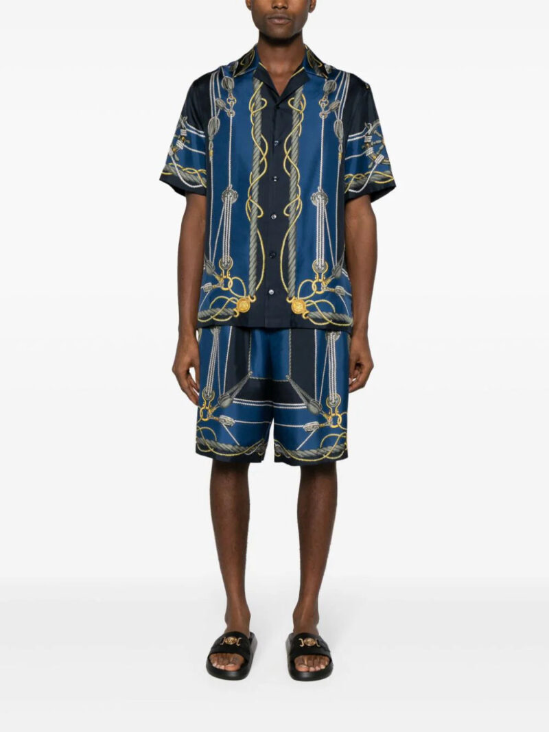 Versace nautical-print short-sleeve silk shirt