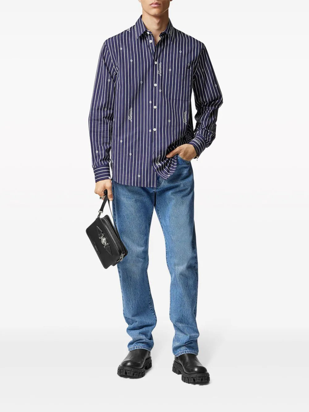 Versace logo-embroidered striped shirt - Image 2
