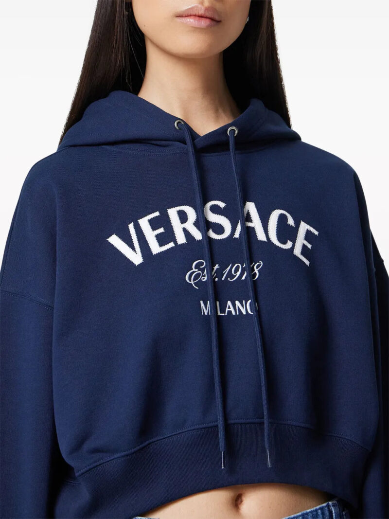 Versace  logo-embroidered drawstring cropped hoodie