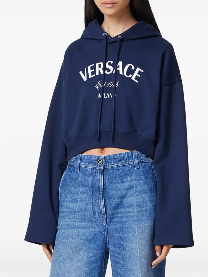 Versace  logo-embroidered drawstring cropped hoodie