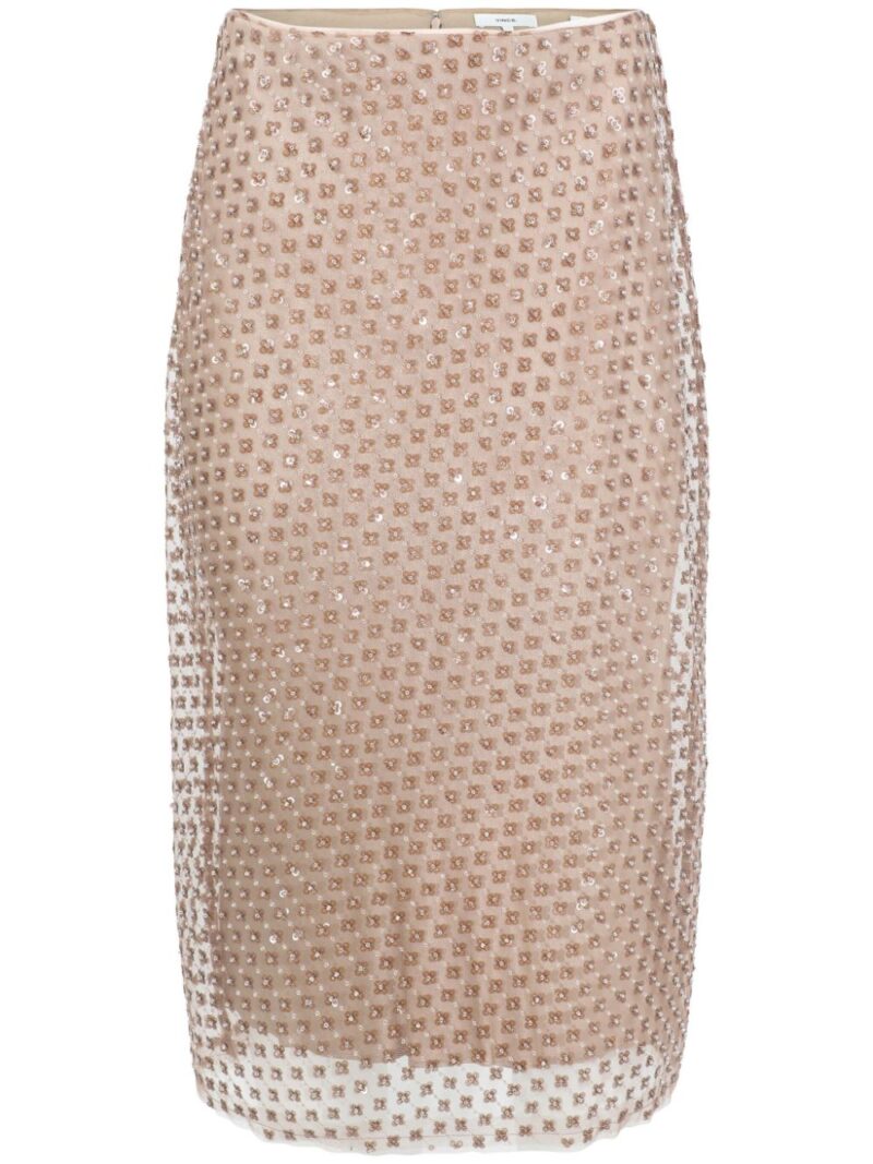 Vince  sequin-embellished double-layer straight skirt