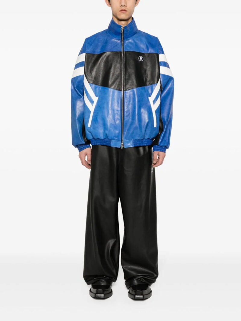 VETEMENTS  logo-embroidered leather jacket