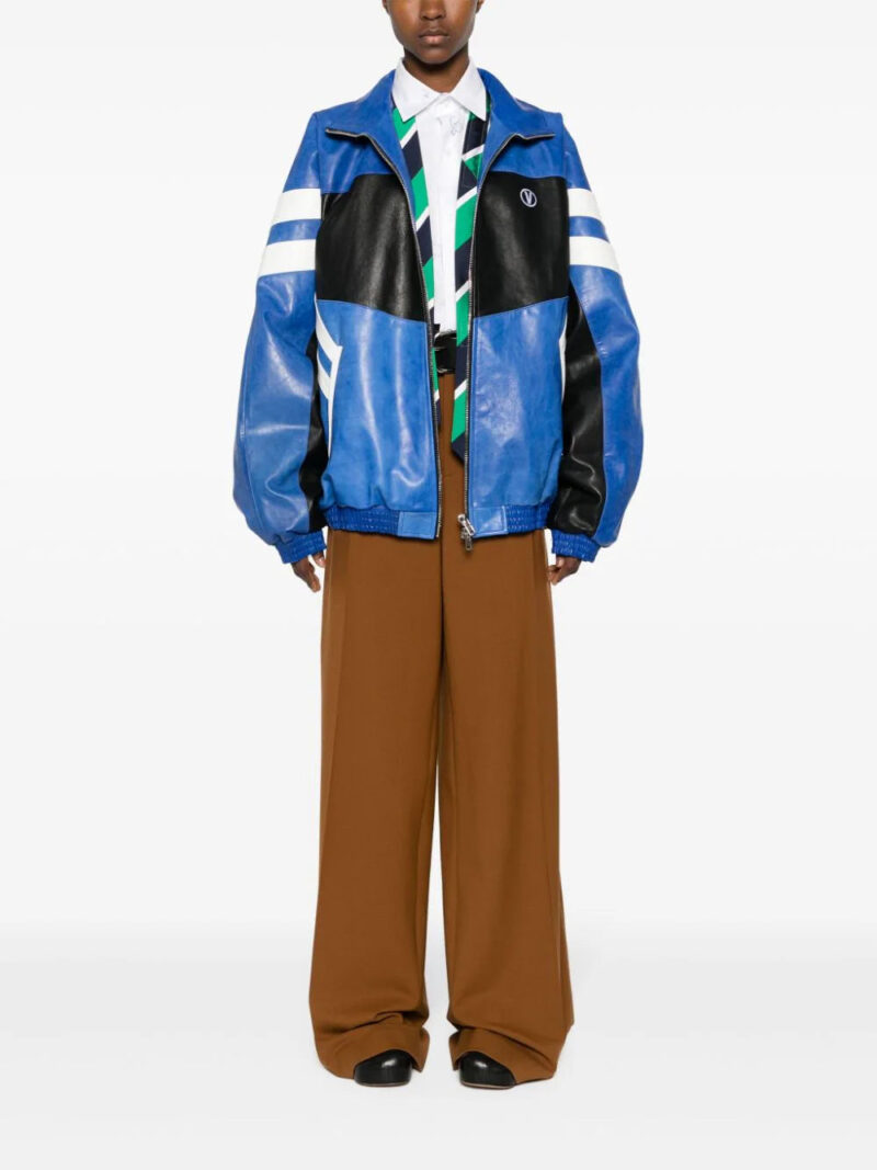 VETEMENTS  logo-embroidered leather jacket