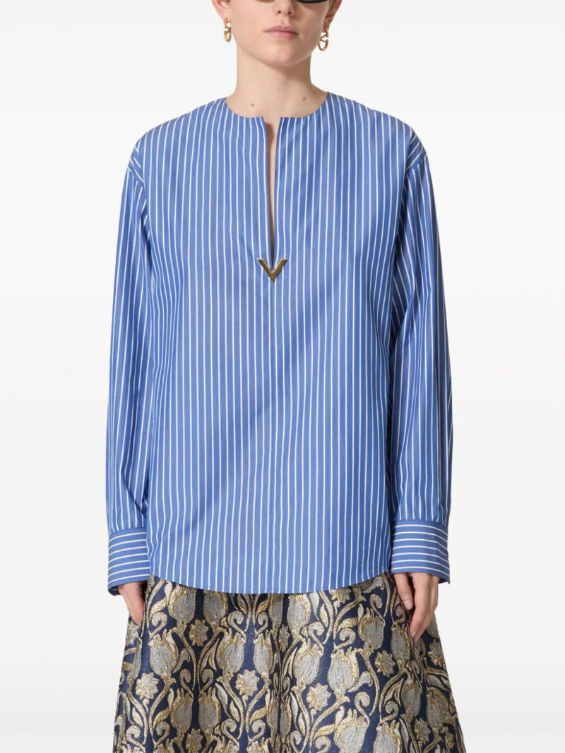 Valentino Garavani logo-plaque striped cotton shirt