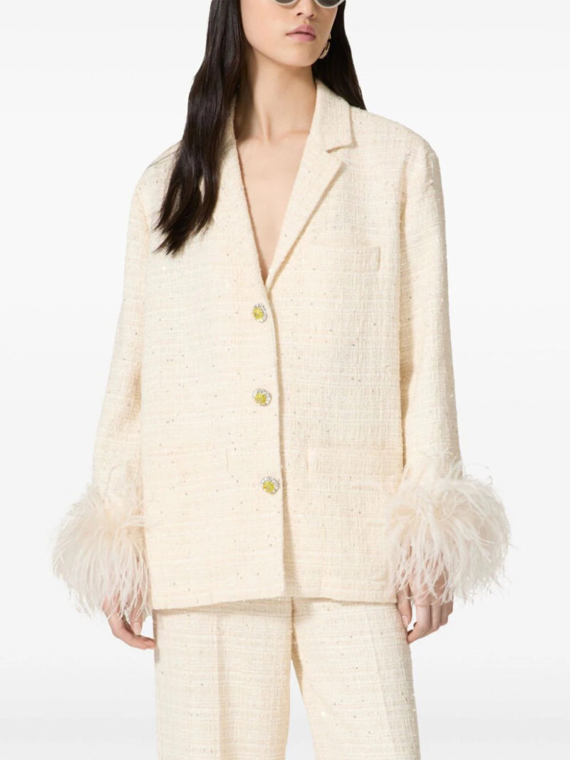Valentino Garavani feather-trim embellished-tweed blazer