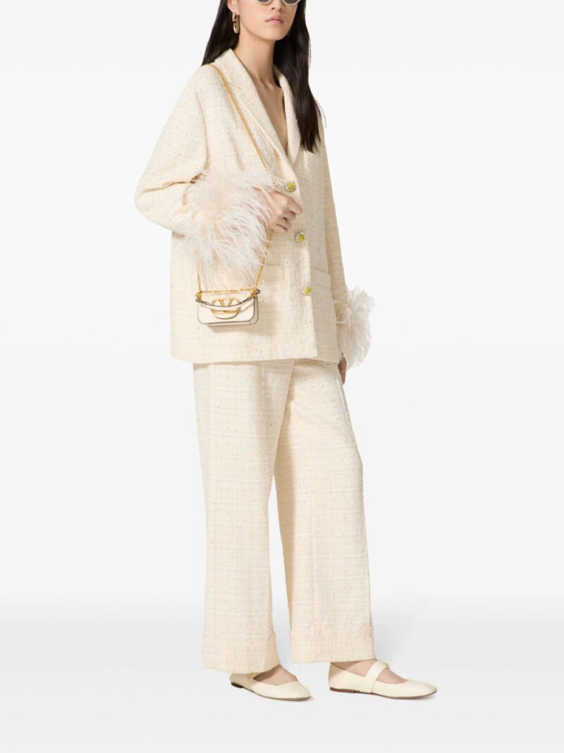 Valentino Garavani feather-trim embellished-tweed blazer