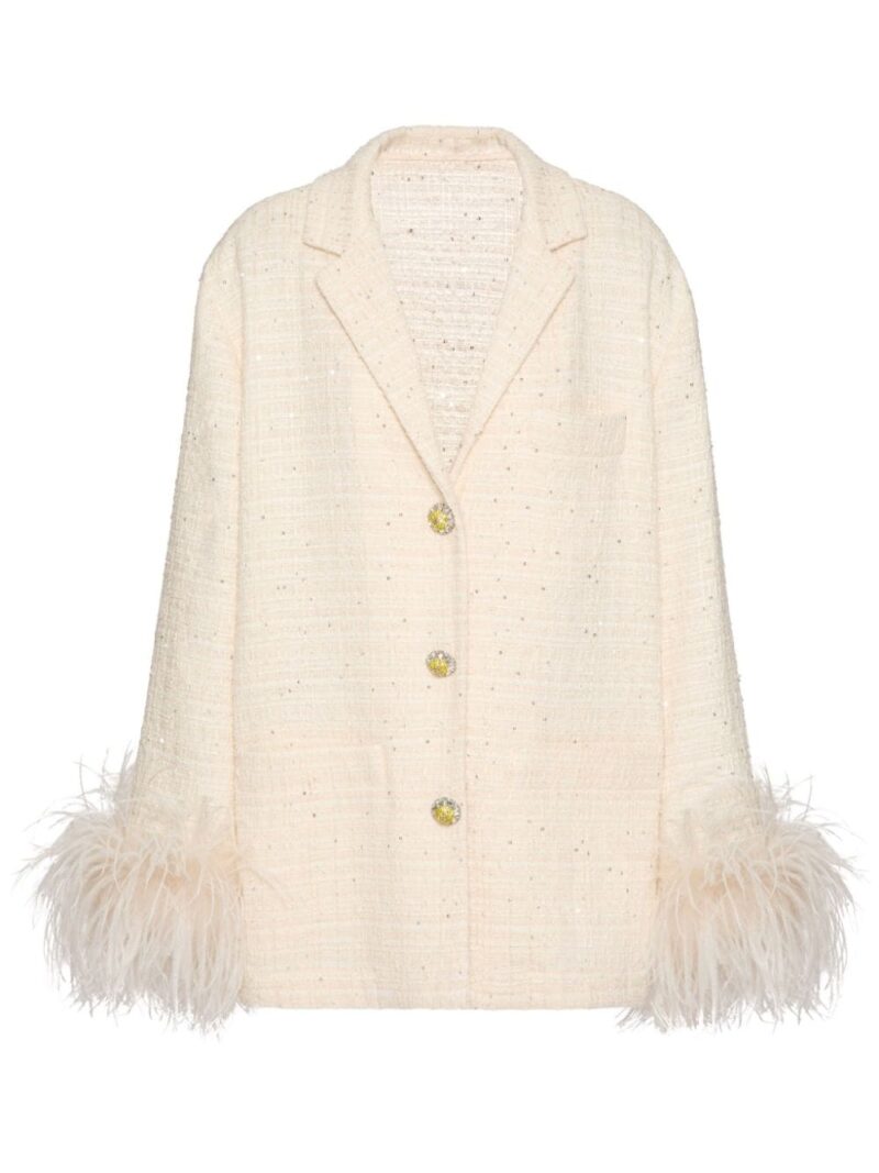 Valentino Garavani feather-trim embellished-tweed blazer