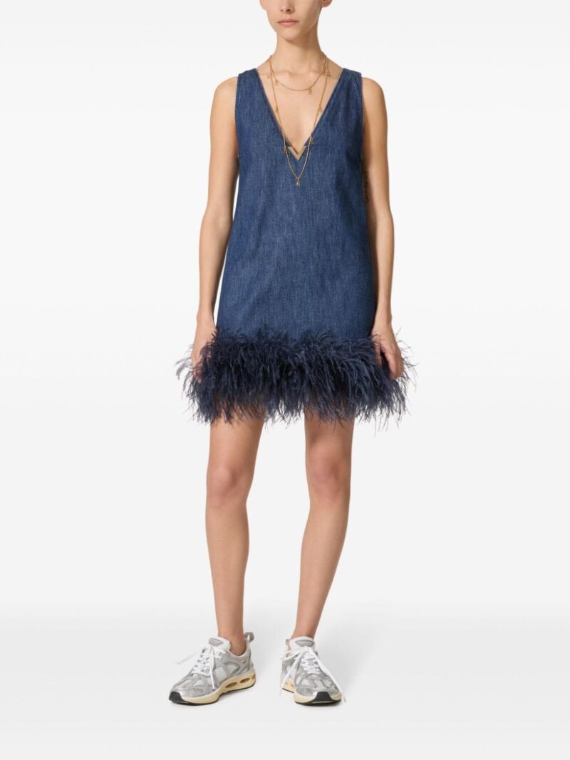 Valentino Garavani feather-trim denim dress