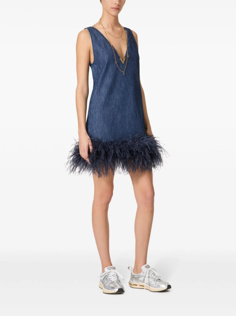 Valentino Garavani feather-trim denim dress