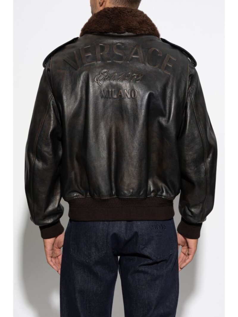 Versace  logo-debossed leather jacket