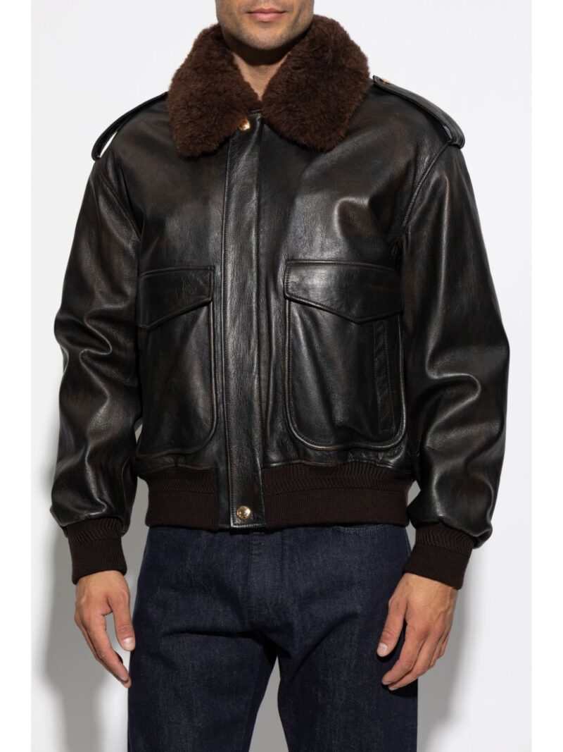 Versace  logo-debossed leather jacket