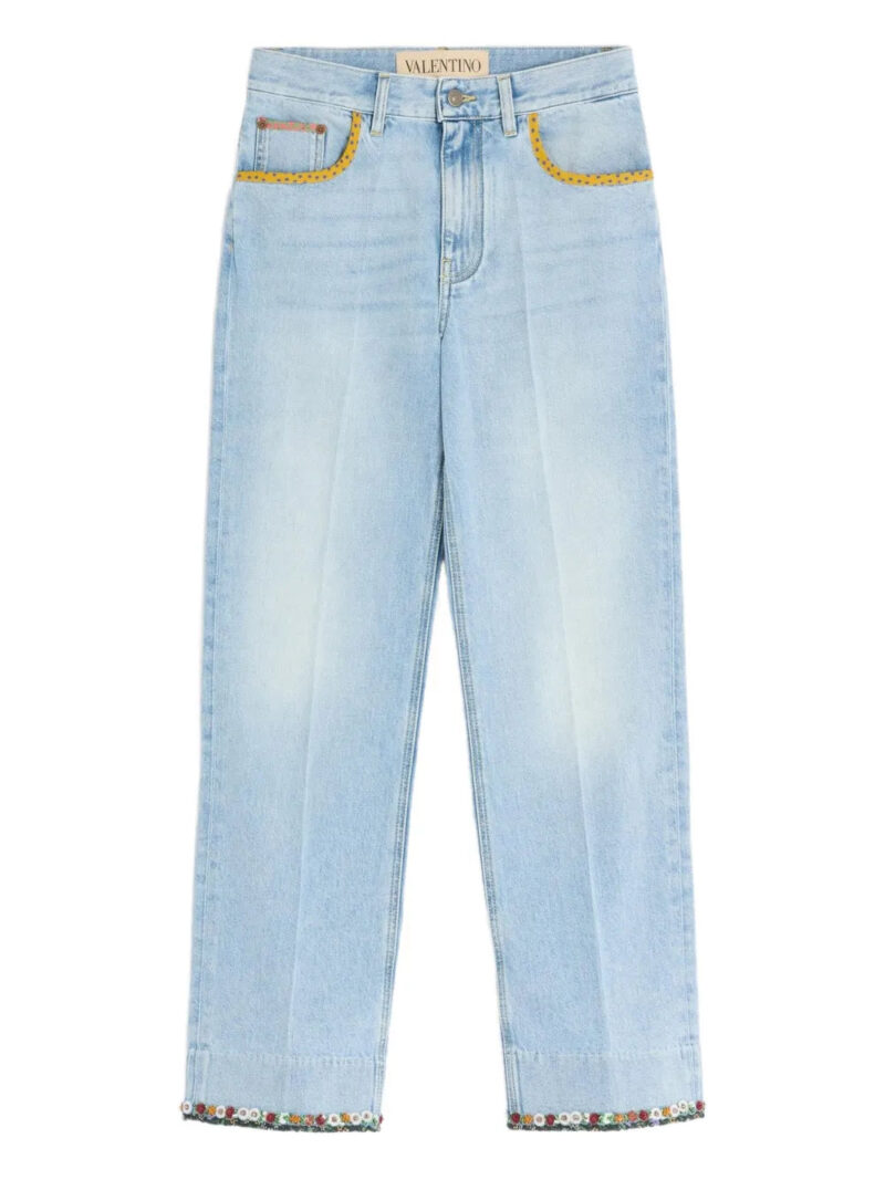 Valentino Garavani  floral-hem faded jeans
