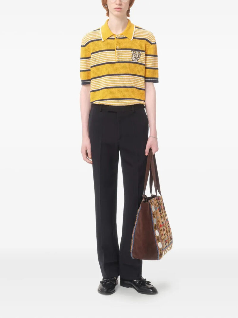 Valentino Garavani  LONG-SLEEVED LINEN AND COTTON POLO SHIRT WITH VG PATCH