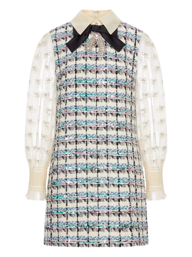 Valentino Garavani  tweed dress with bow-embellished sleeves