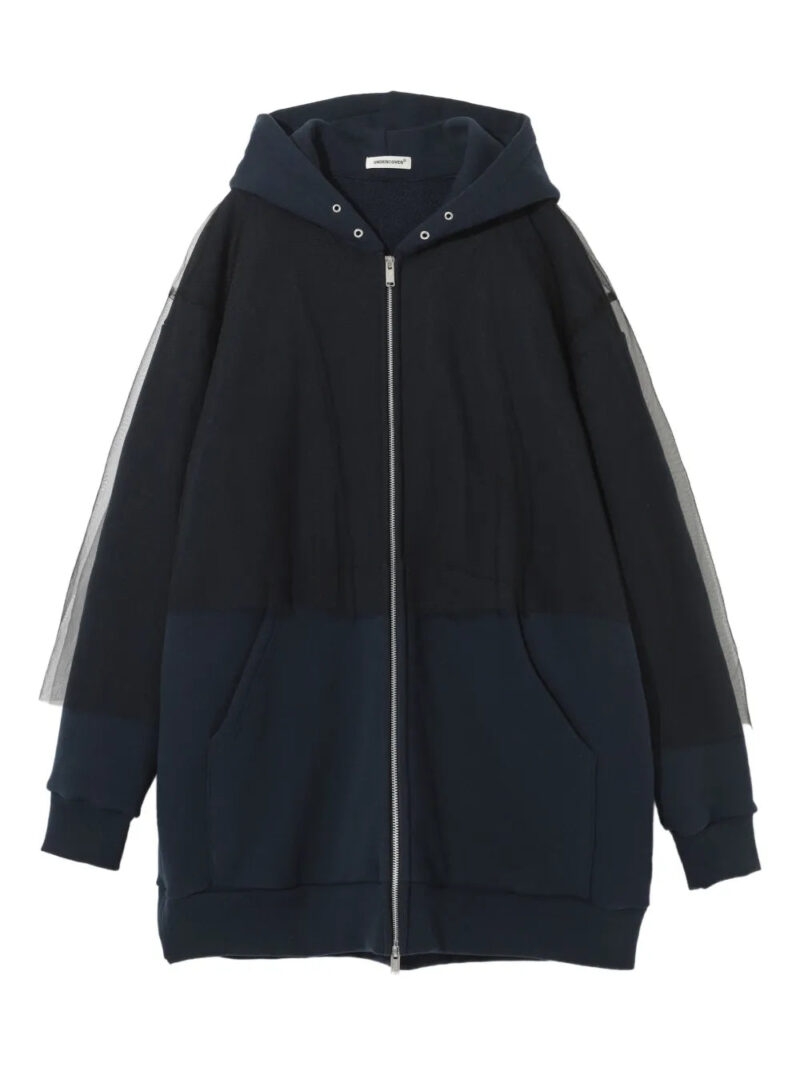 Undercover  tulle-paneled zip-up hoodie
