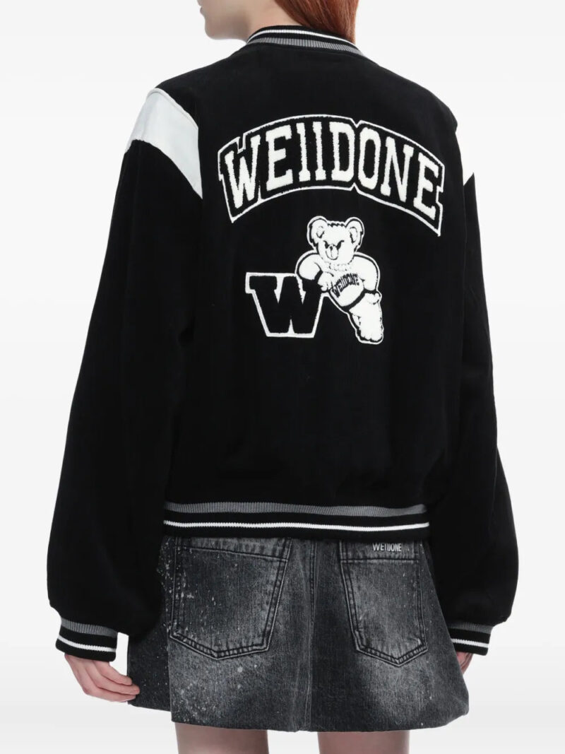 We11done varsity-style teddy bear bomber jacket