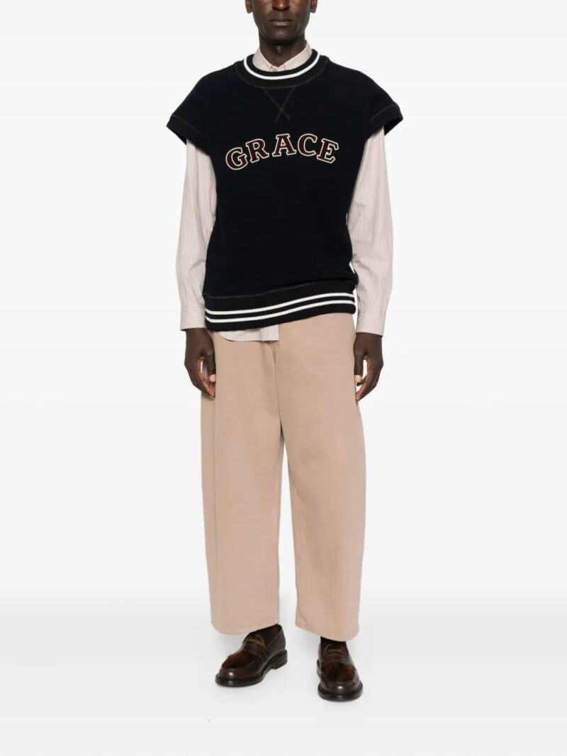 Wales Bonner  embroidered striped polo shirt