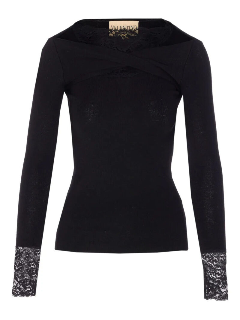 Valentino Garavani  lace-trim long-sleeve T-shirt