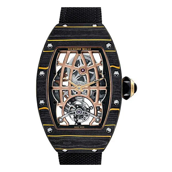 Richard Mille Rm 74-02 Automatic Winding Tourbillon 34.40Mm 3N Gold Carbon Tpt Black Fabric Strap Ladies Watch