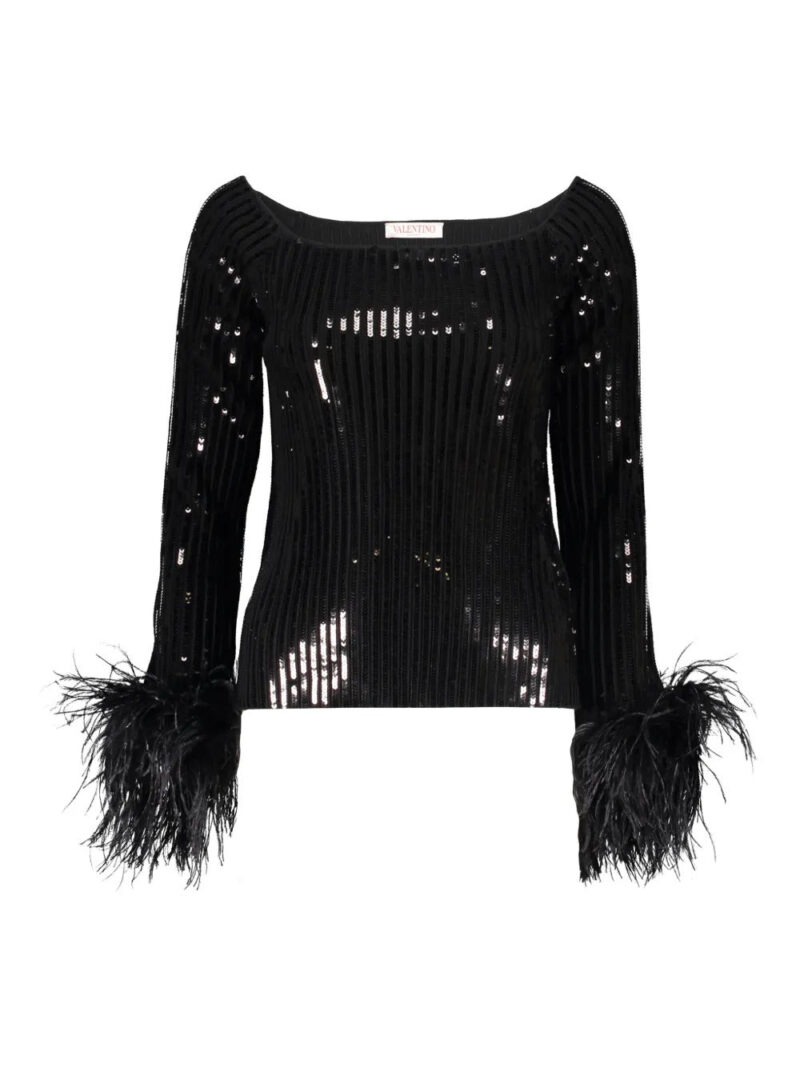 Valentino Garavani sequin feather-trim top