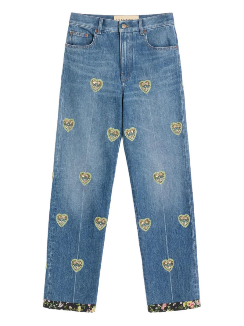 Valentino Garavani  denim pants with heart embroidery