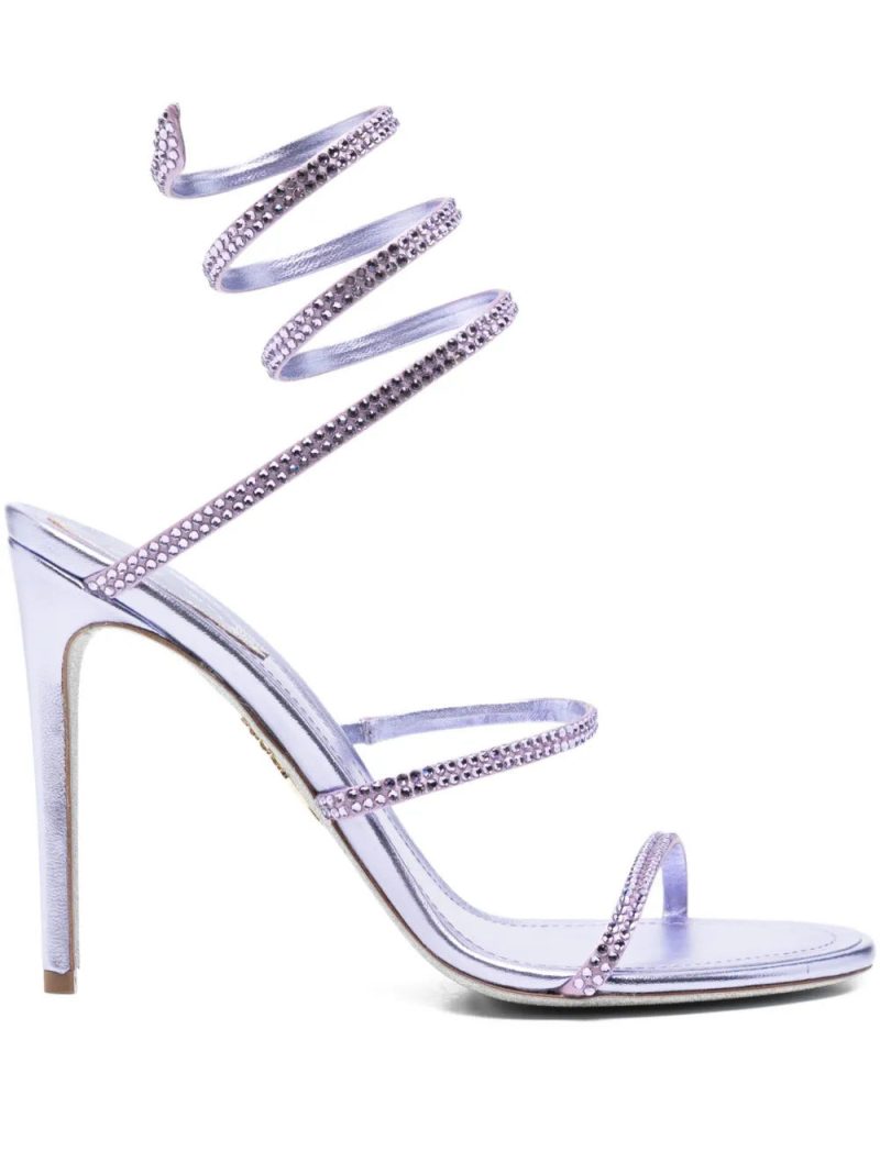 René Caovilla  115mm crystal ankle wrap heeled sandals