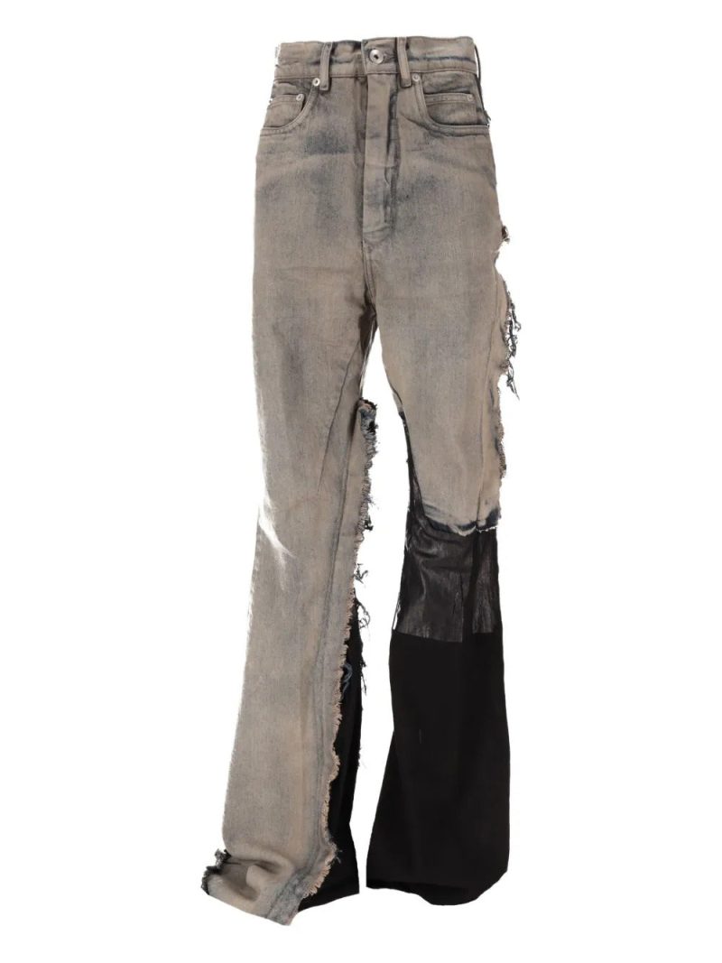Rick Owens  ripped panelled bootcut jeans