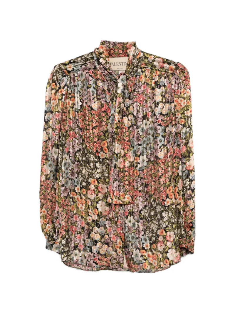 Valentino Garavani  pussy-bow floral-print shirt