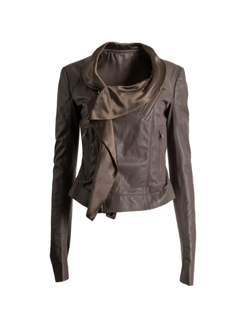 Rick Owens  draped-detail zip-up leather jacket