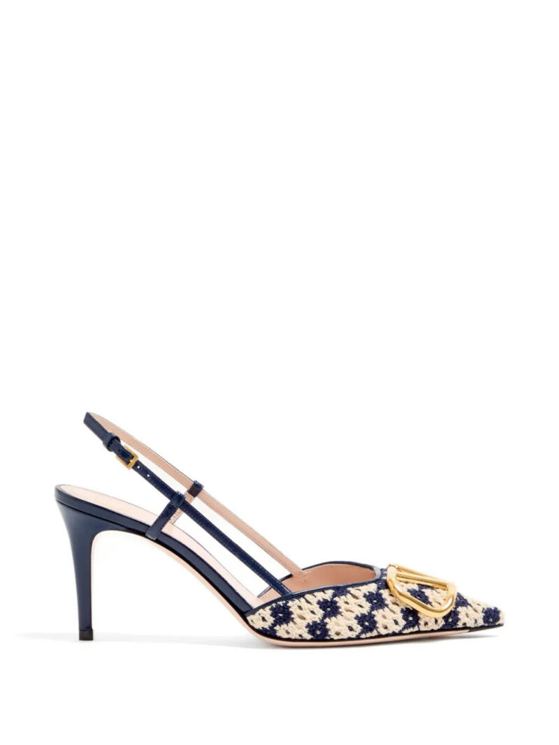 Valentino Garavani  VLogo Signature slingback pumps in crochet fabric 80mm