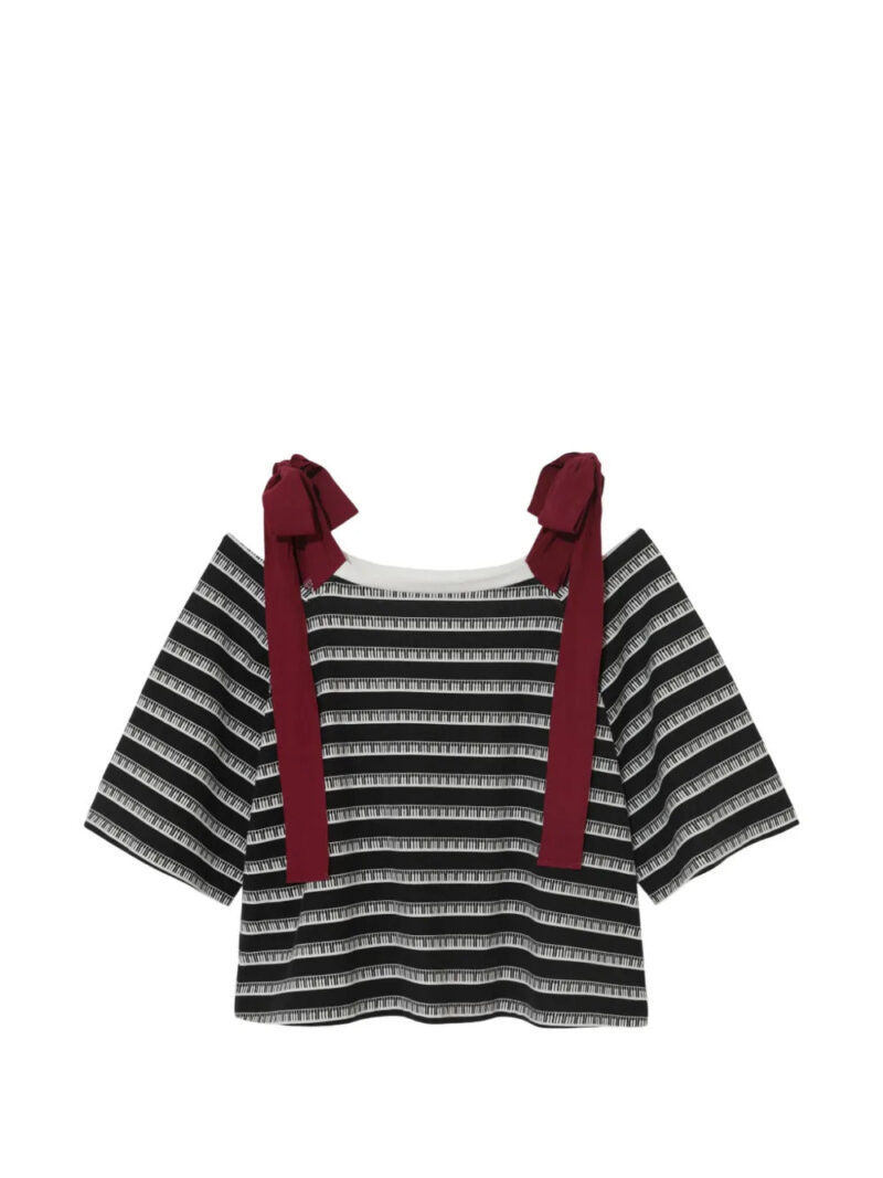 Undercover  stripe tie ribbon shoulder blouse