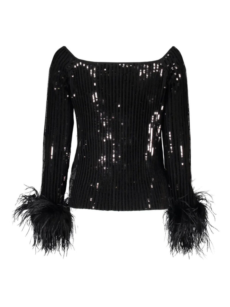 Valentino Garavani sequin feather-trim top
