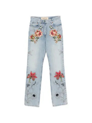 Valentino Garavani floral-embroidery jeans