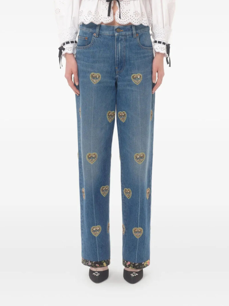 Valentino Garavani denim pants with heart embroidery
