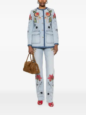 Valentino Garavani floral-embroidery jeans