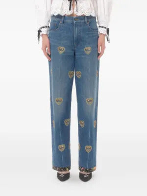 Valentino Garavani  heart-embossed jeans