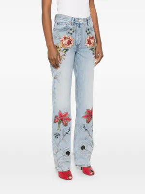 Valentino Garavani floral-embroidery jeans