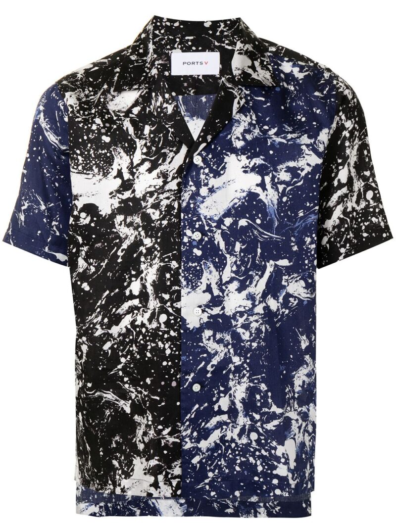 Ports V  marble-print button-down shirt