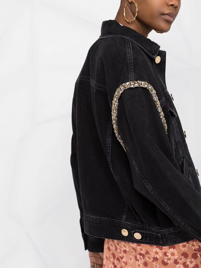 SANDRO crystal-embellished denim jacket