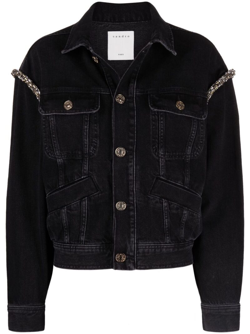 SANDRO  crystal-embellished denim jacket