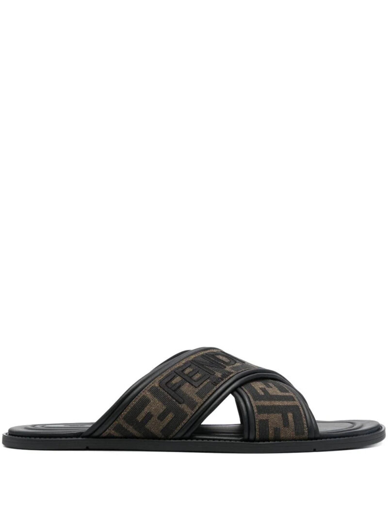 FENDI  logo-embroidered crossover strap slides