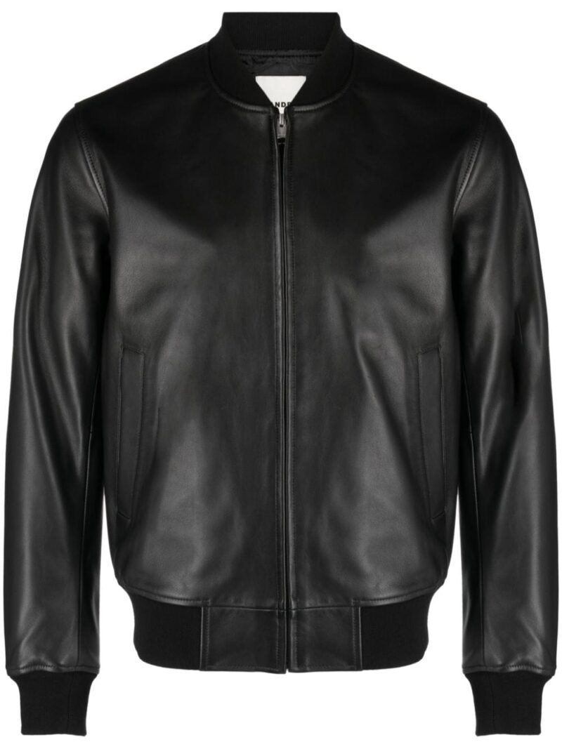SANDRO  rib-trimmed leather bomber jacket