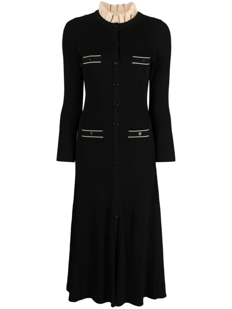 SANDRO  ribbed-knit flared midi dress