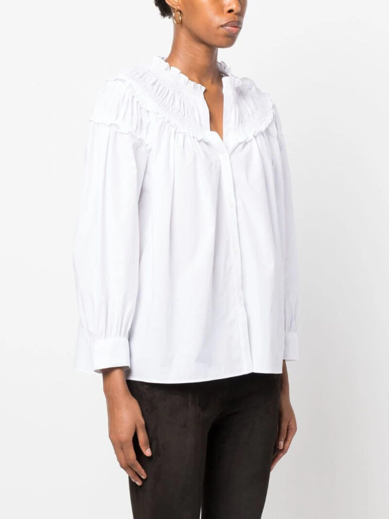 SANDRO gathered ruffled-detailing cotton blouse