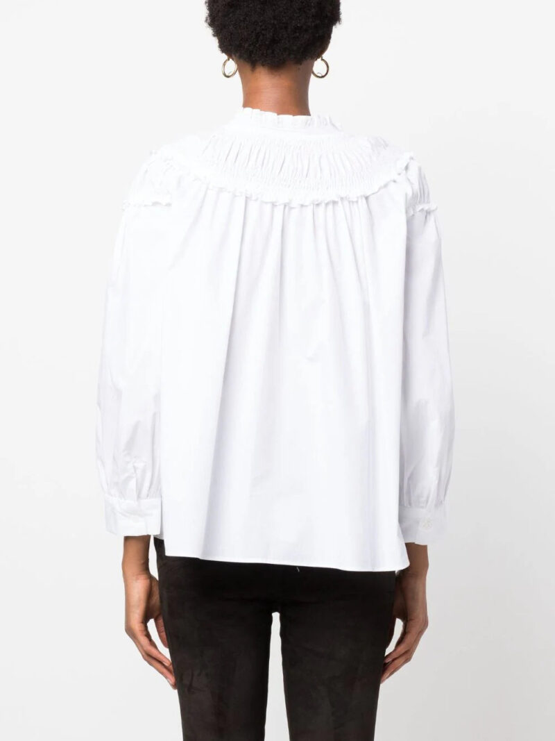 SANDRO gathered ruffled-detailing cotton blouse