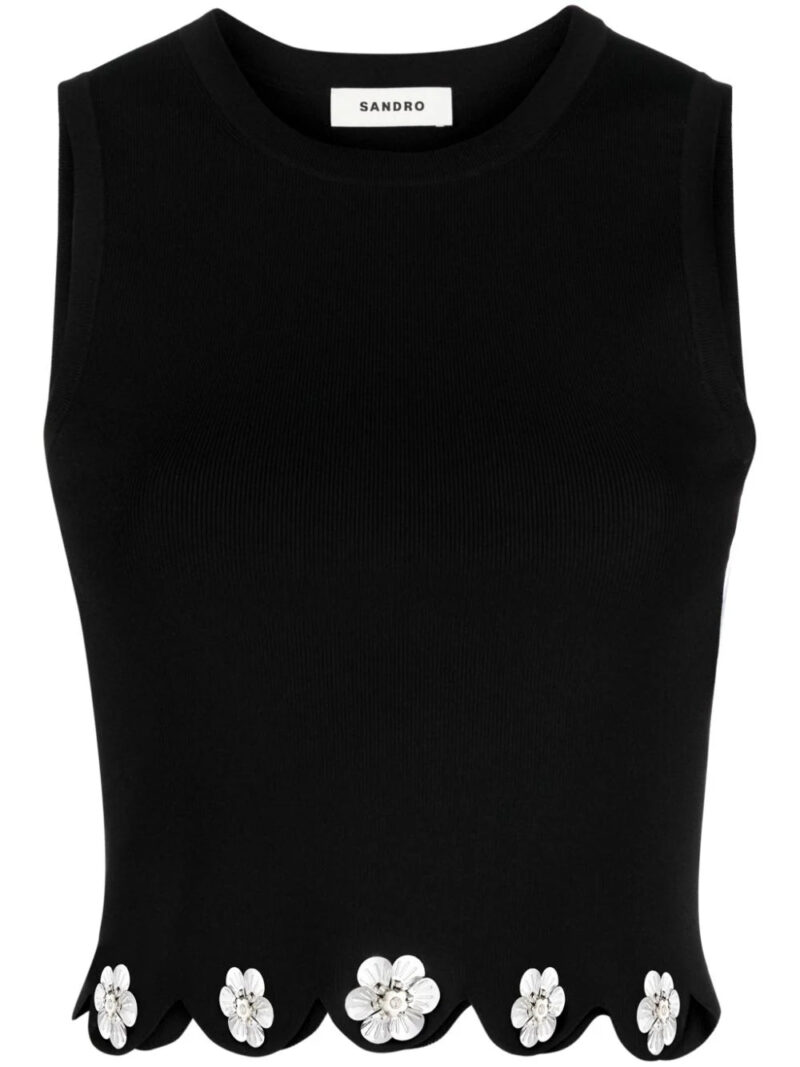 SANDRO  floral-appliqué sleeveless top